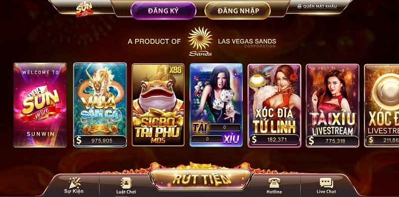 Giao diện phiên bản web của cổng game Sunwin Game bài đổi thưởng Sunwin